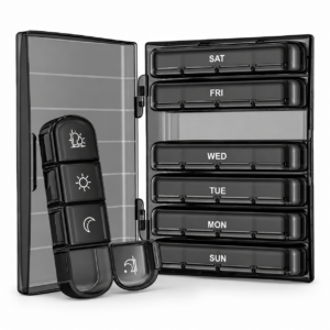 Black 7-Day Pill Organizer with 4 Compartments Per Day